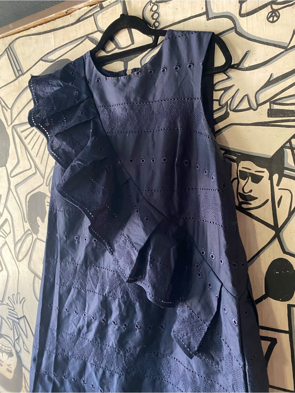 Ted Baker Navy One-Shoulder Eyelet Ruffle Dress - Picture 1 of 7
